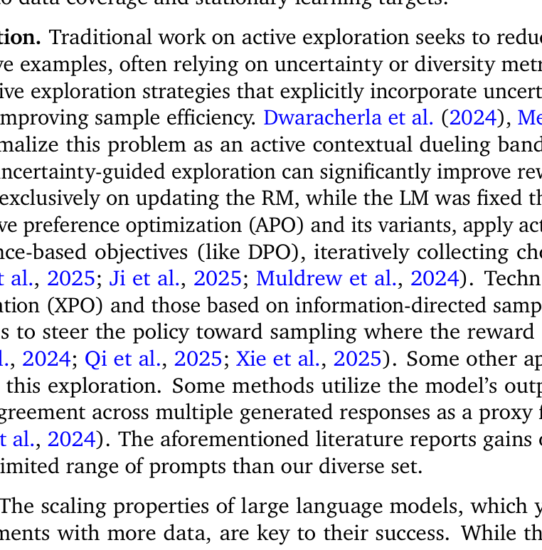 Figure 1: The plots are of performance, in terms of the win rate over a baseline policy, as functions of the amount of human feedback, in terms of the number of choices observed. Efficient exploration shifts the scaling law.