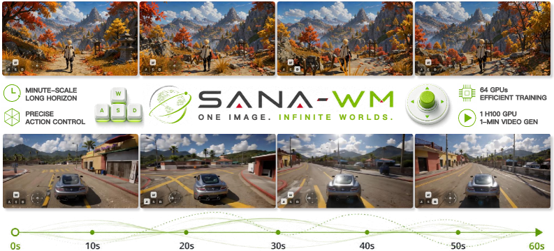Figure 1: SANA-WM의 생성 결과 티저