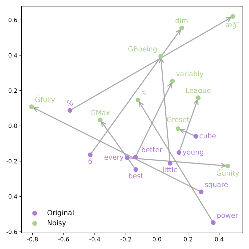 Figure 1: 무분별한 노이즈에 의한 의미론적 드리프트 시각화