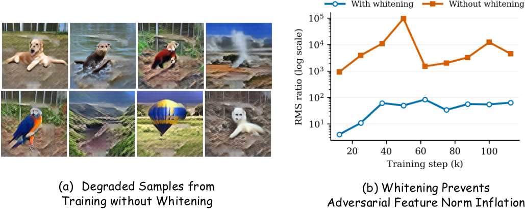 Figure 5: Feature Whitening의 안정화 효과