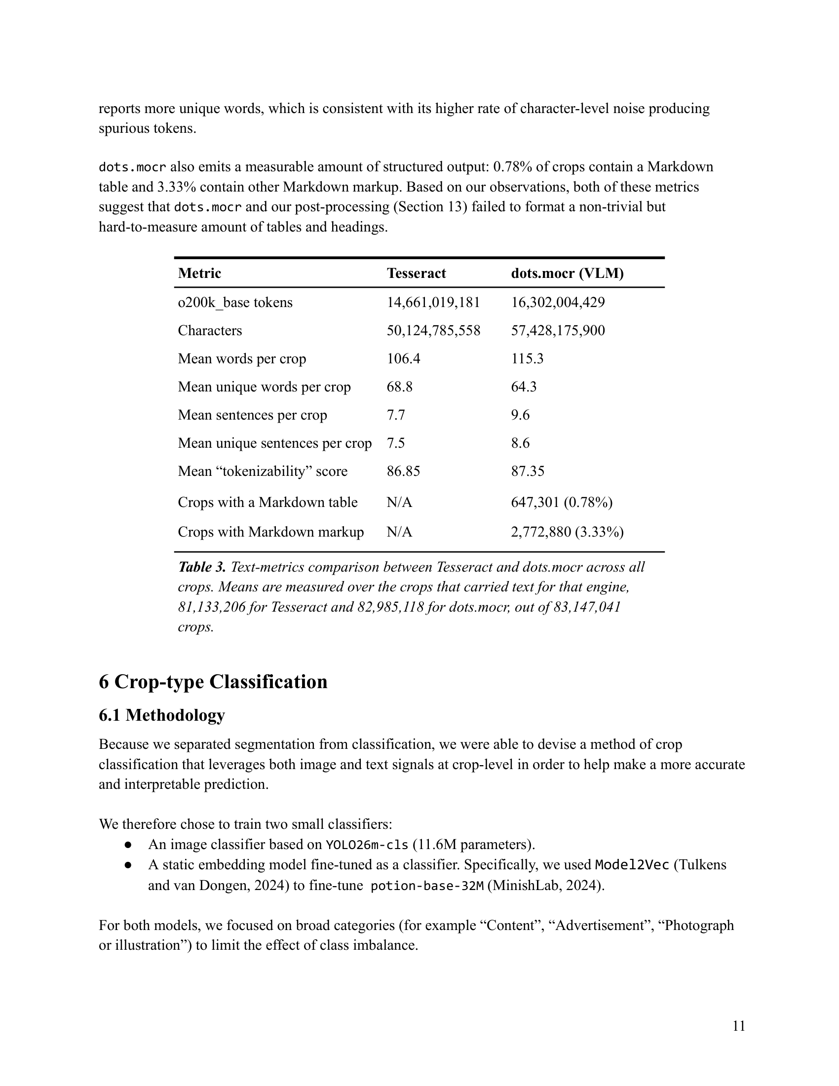 Table 3: 두 OCR 기법의 데이터 추출 성능을 정량적으로 비교한 핵심 지표 테이블