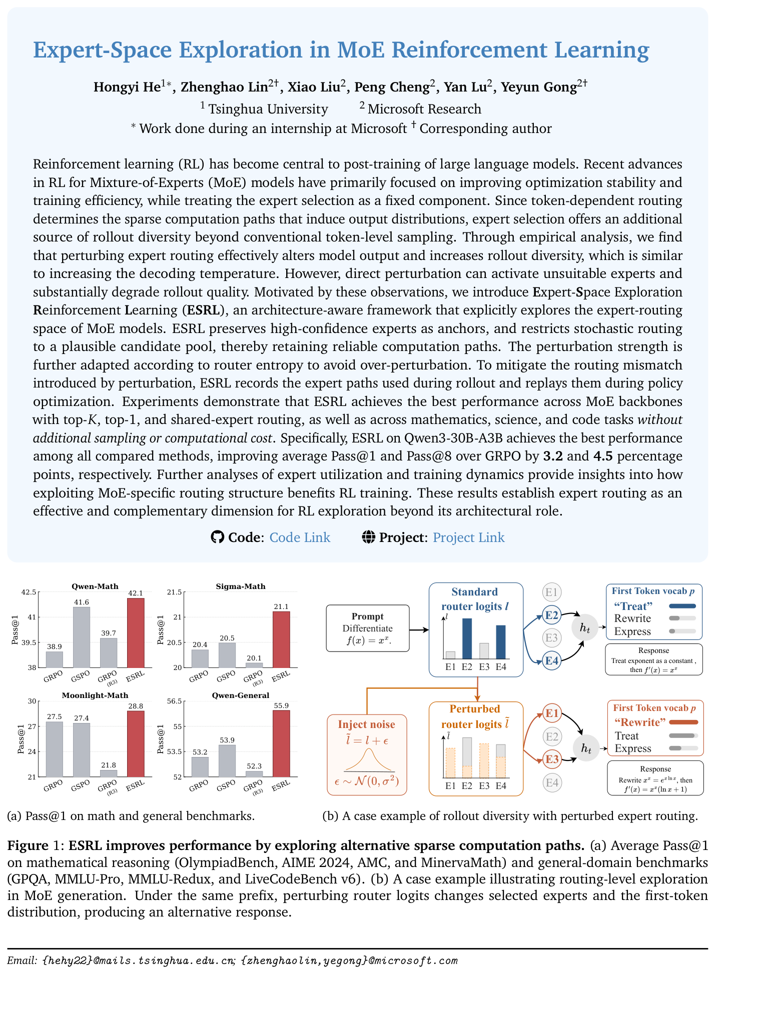 Figure 1: ESRL의 전체적인 컨셉과 expert perturbation을 통한 다양성 확보 방식을 보여주는 핵심 그림